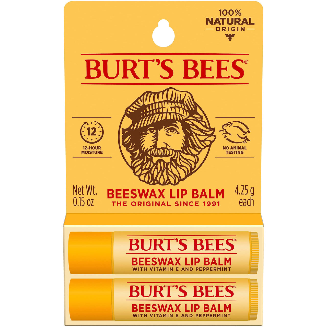 Burt's Bees 100% Natural Moisturizing Lip Balm, Beeswax (Pack Of 2)
