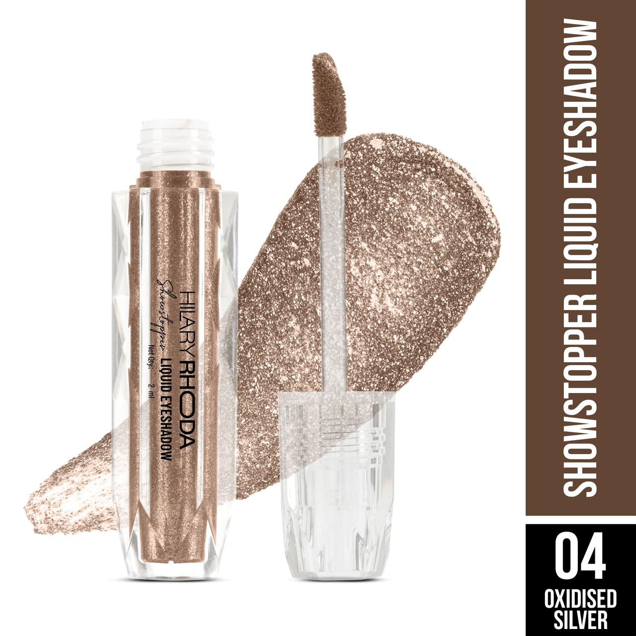 Hilary Rhoda Showstopper Liquid Eyeshadow | Gel-Based Formula | Shimmer Finish | Highly Pigmented | Blends Easily | Create Versatile Looks | 2ml (Oxidised Silver - Shade 04)