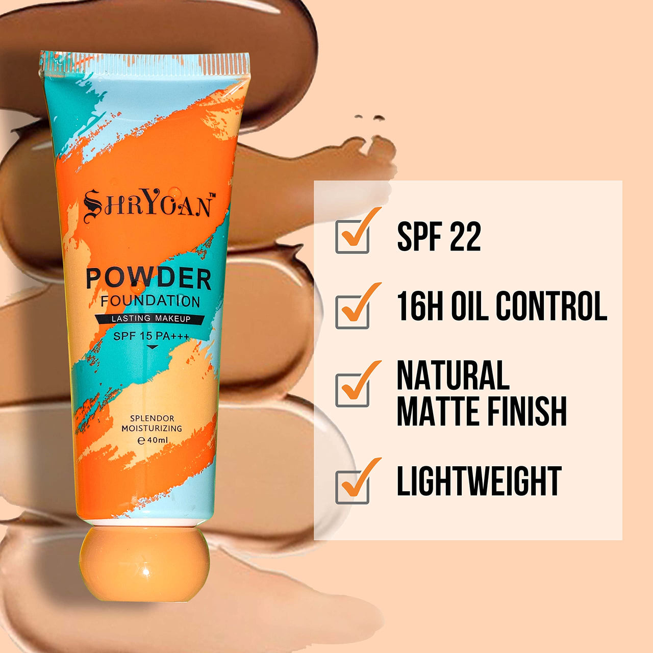 Shryoan Powder Foundation SPF 15PA+++ 40ml | Creamy Full Coverage for Combination Skin| Smoothing Finish | Alcohol-Free | Long Lasting Makeup | Natural Matte Finish | 16H Oil Control | Pack of 1 | 40 ML | Shade 02