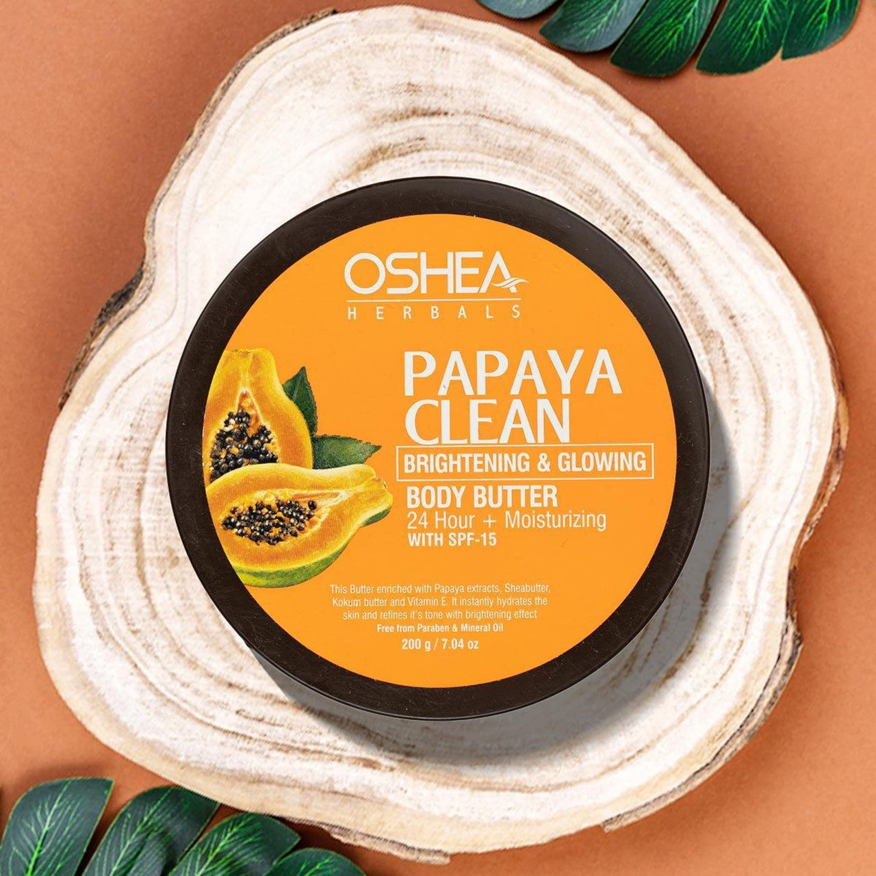 Oshea Herbals PapayaClean Brightening Body Butter for Normal Skin Type SPF 15 with 24+ Hrs Hydration & Moisturizing Enriched with Papaya Extract, Shea Butter, Kokum Butter & Vitamin E