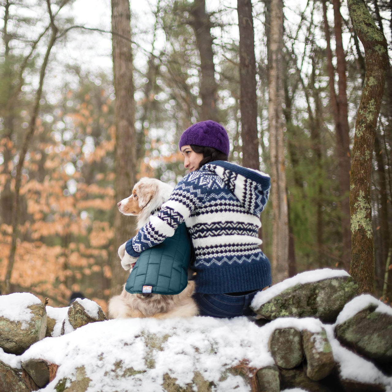 Kurgo Loft Dog Jacket, Reversible Dog Coat, Wear with Harness or Sweater, Water Resistant, Reflective, Winter Coat For Small Dogs (Ink Blue, XS) Extra Small Ink Blue/Seaglass
