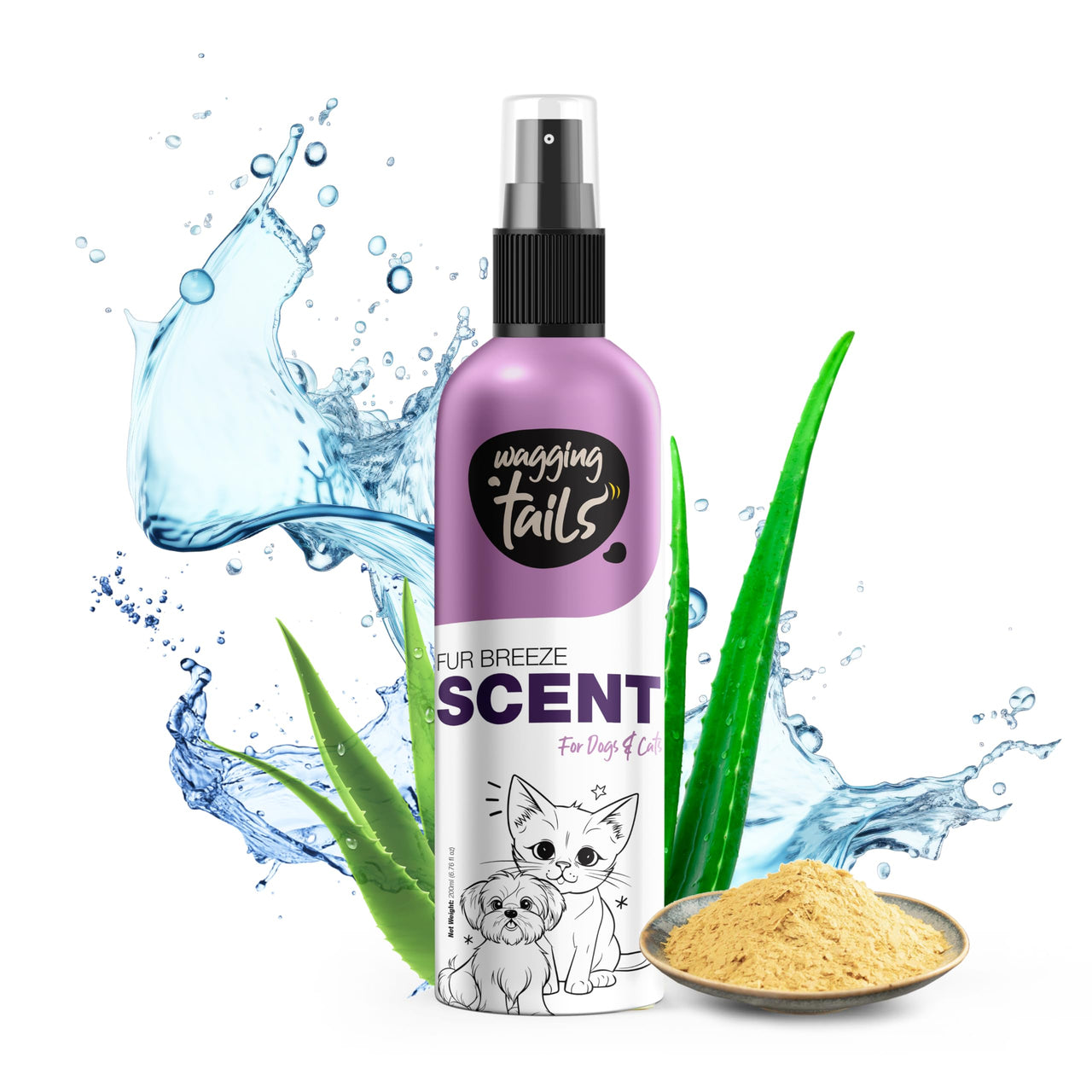 Wagging Tails 7-in-1 Grooming Kit: Dog Shampoo 200ml, Dry Bath 200ml, Massage Oil 200ml, Paw Butter 50g, Paw Spray 100ml, Anti-Tick & Flea Spray 200ml, & Fur Breeze 200ml-natural Ingredients
