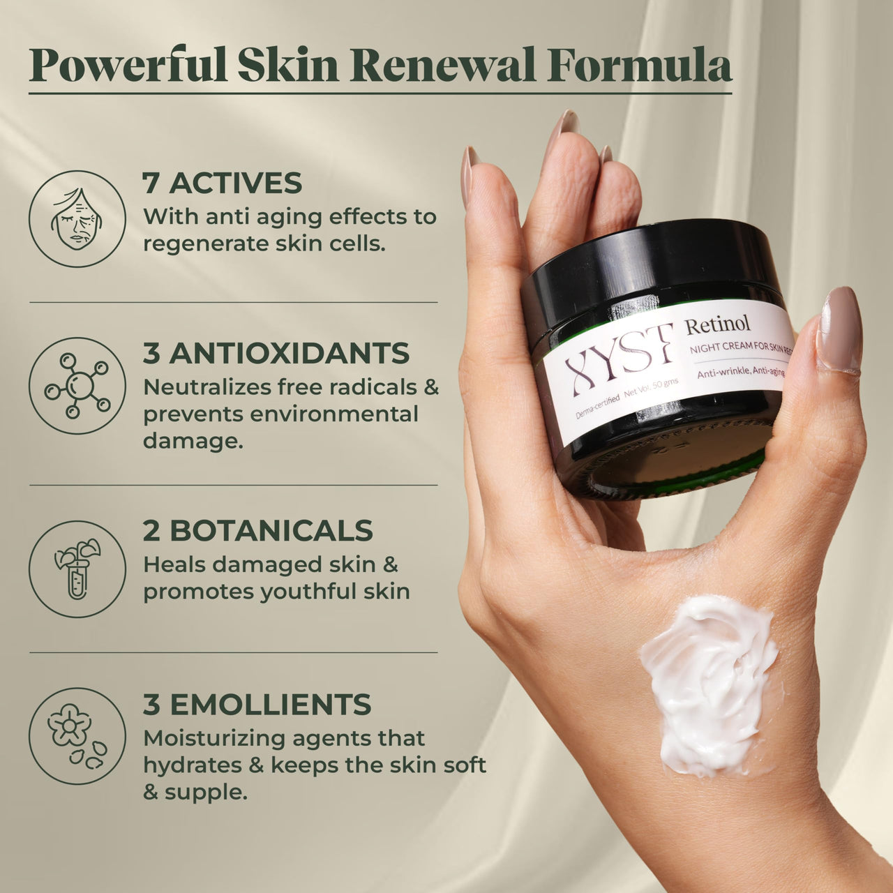 XYST Retinol Night Cream For Wrinkles & Anti-Aging | Lightweight Cream for Age Spots, Fine Lines and Skin Firmness | For Women & Men | For All Skin Types | 50g