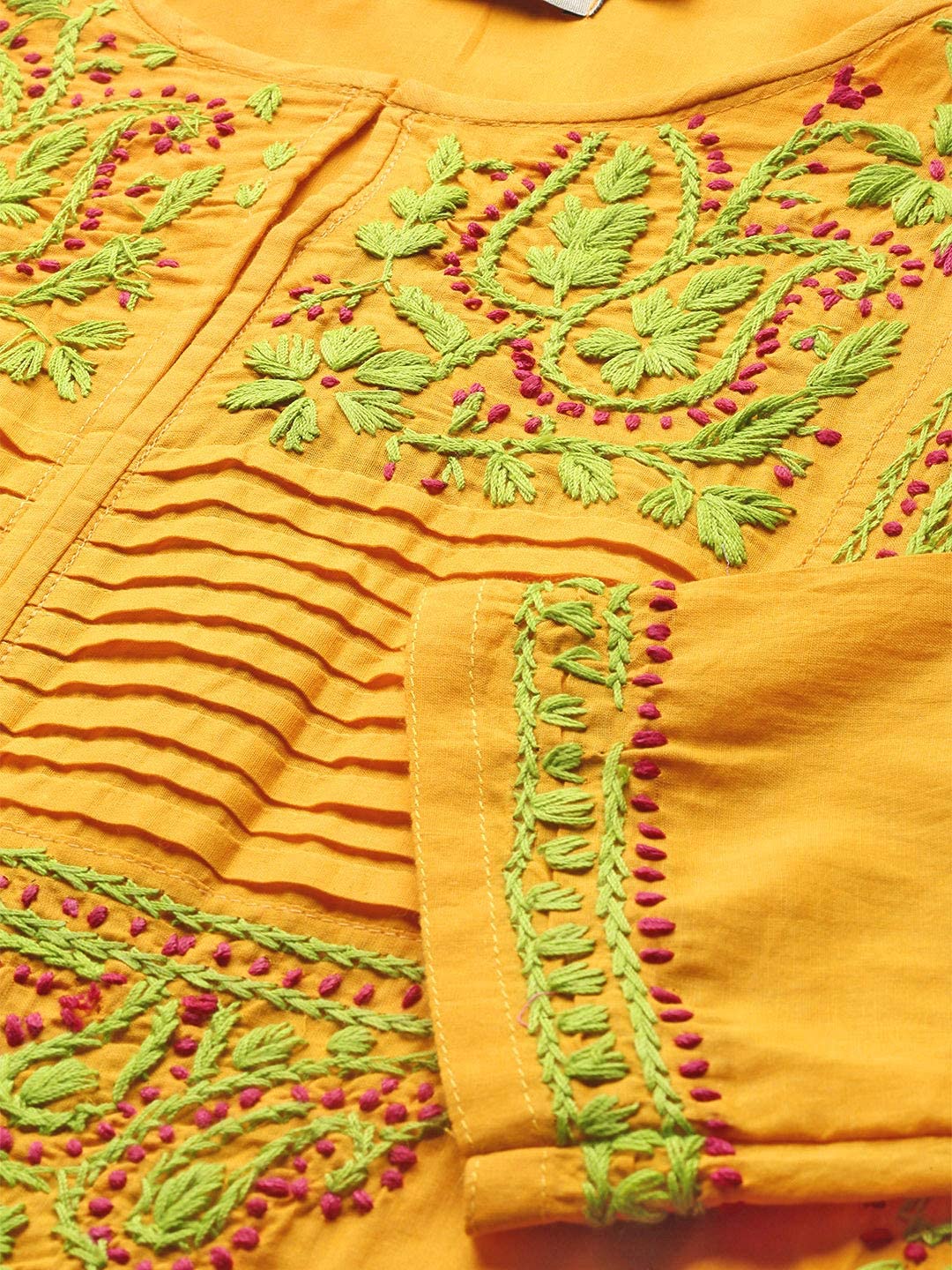 Ada Women's  Cotton Top Hand Embroidered Lucknowi Chikankari Tunic Kurti A226823 2XL Mustard