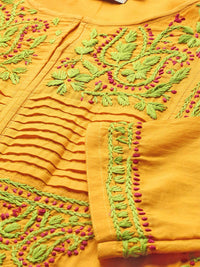 Ada Women's  Cotton Top Hand Embroidered Lucknowi Chikankari Tunic Kurti A226823 2XL Mustard