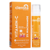 Clensta Daily Glow Sunscreen Gel Spf 50 Pa++++ With Vitamin C, Niacinamide & Squalane, Uva/Uvb Filters - No White Cast, Lightweight & Anti-Tan Formula|For Men & Women, 50 Gm|For All Skin Types