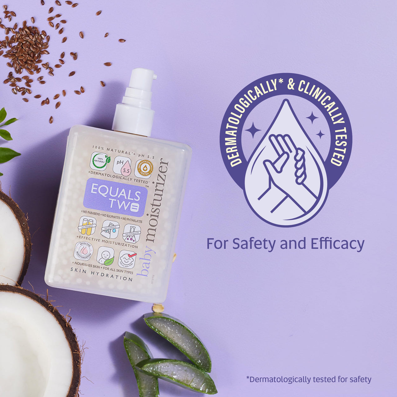 EQUALSTWO Baby Moisturizer, 500ml, 100% Natural Coconut based Daily Baby Skin Care Body Lotion for Nourishing Skin, All Skin Types, PH 5.5, Dermatalogically Tested, No Parabens No Sulphates, Pack 1
