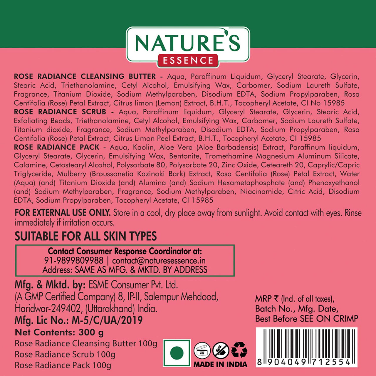 NATURES ESSENCE Rose Radiance Clean-Up Kit, 300Gm, White
