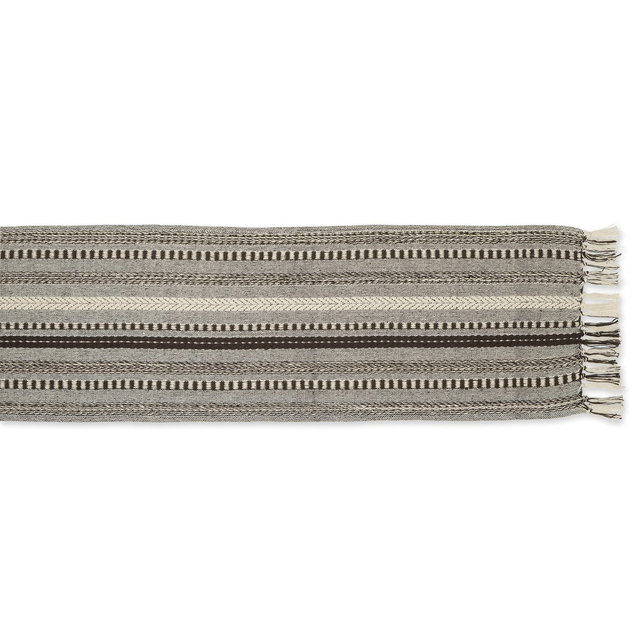 DII Farmhouse Braided Stripe Table Runner Collection, 15x108 (15x113, Fringe Included), Dark Brown 15x108" (15x113", Fringe Included) Striped