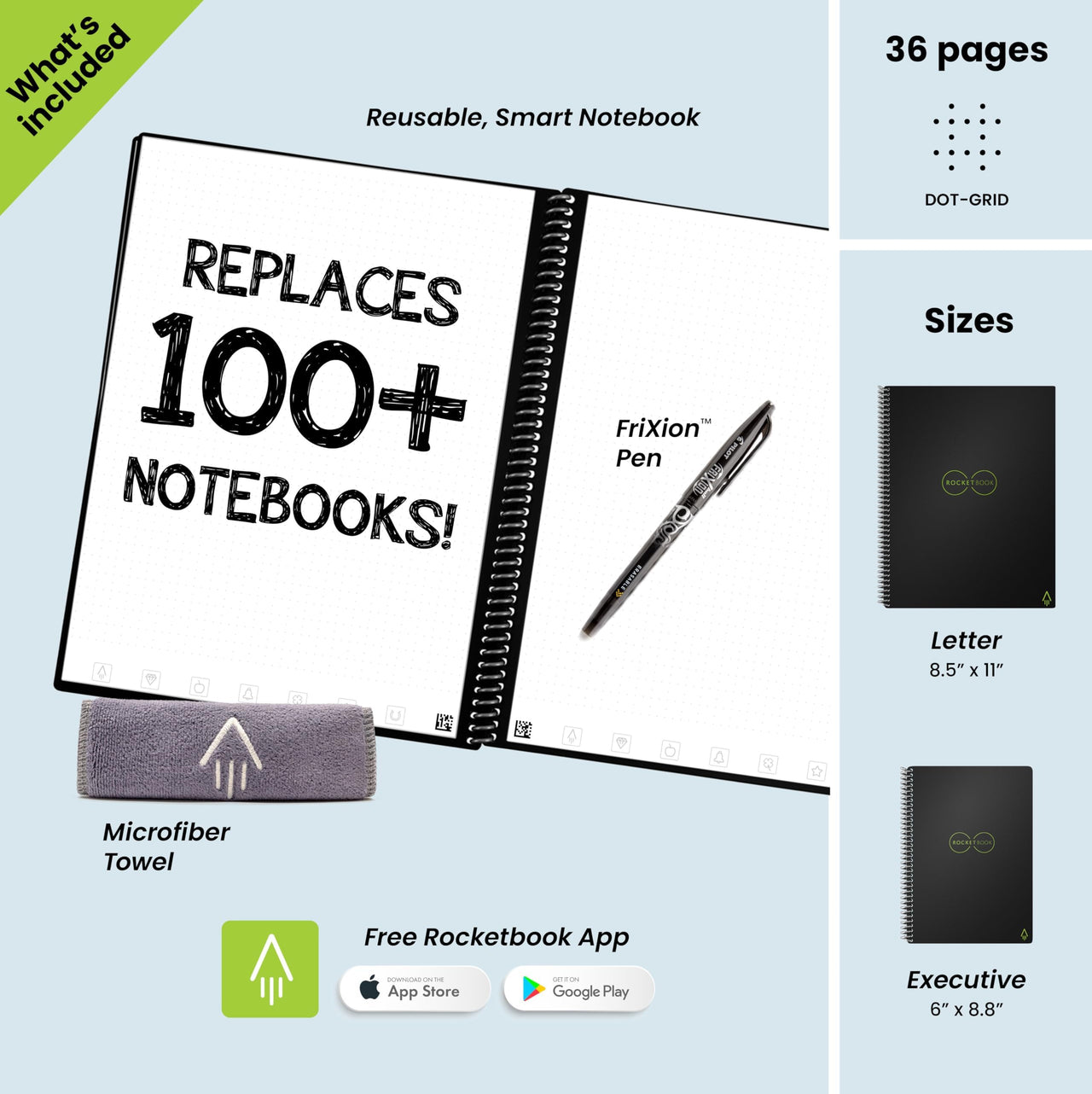 Rocketbook Core Reusable Smart Notebook | Innovative, Eco-Friendly, Digitally Connected Notebook with Cloud Sharing Capabilities | Dotted, 8.5" x 11", 32 Pg, Neptune Teal, with Pen, Cloth, and App Included 1 Letter