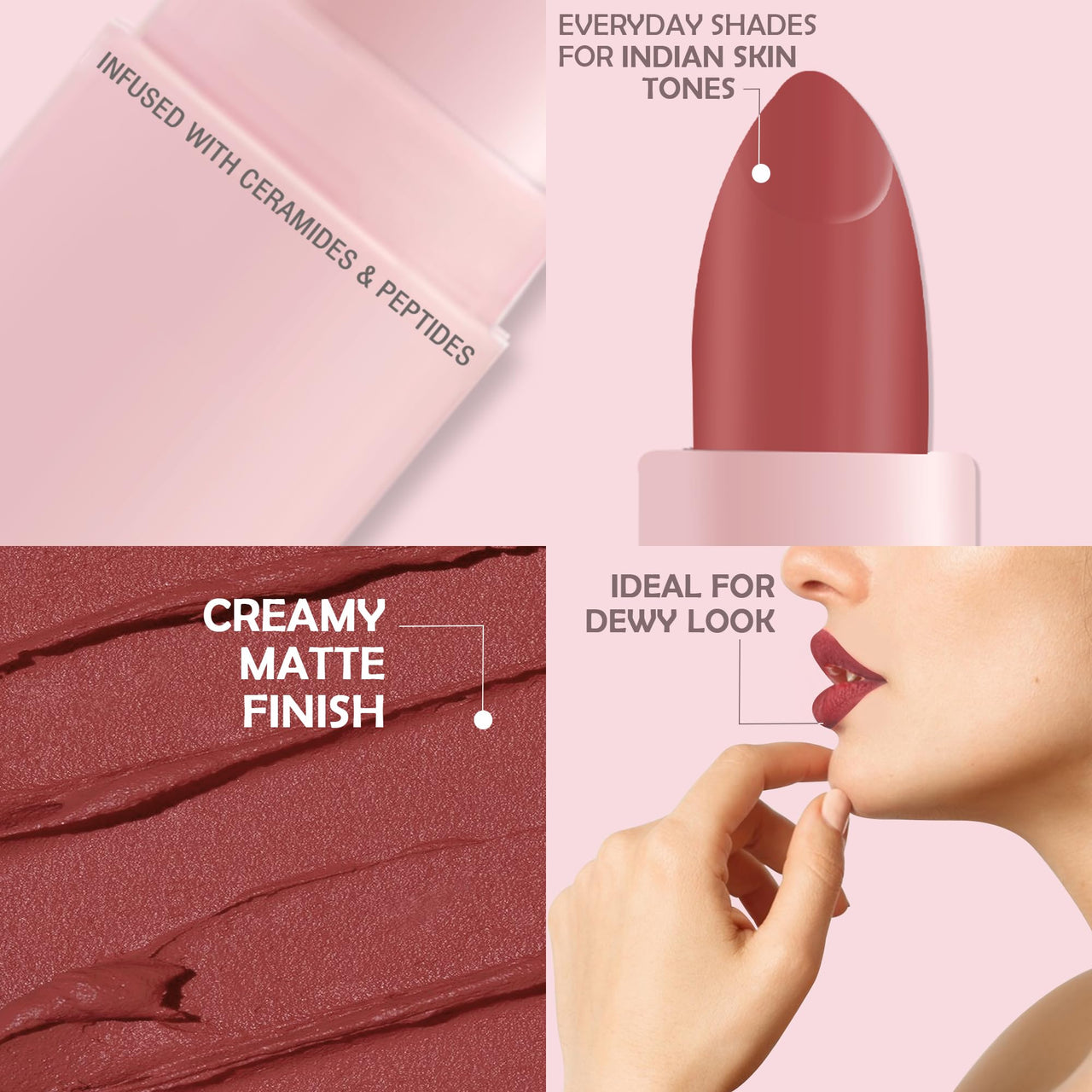 Glamveda Creamy Matte Long Lasting Lipstick with Ceramides & Peptides, Lightweight, 12 Hour Wear, Smudgeproof & Transferproof - Chilli 308