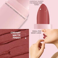 Glamveda Creamy Matte Long Lasting Lipstick with Ceramides & Peptides, Lightweight, 12 Hour Wear, Smudgeproof & Transferproof - Chilli 308