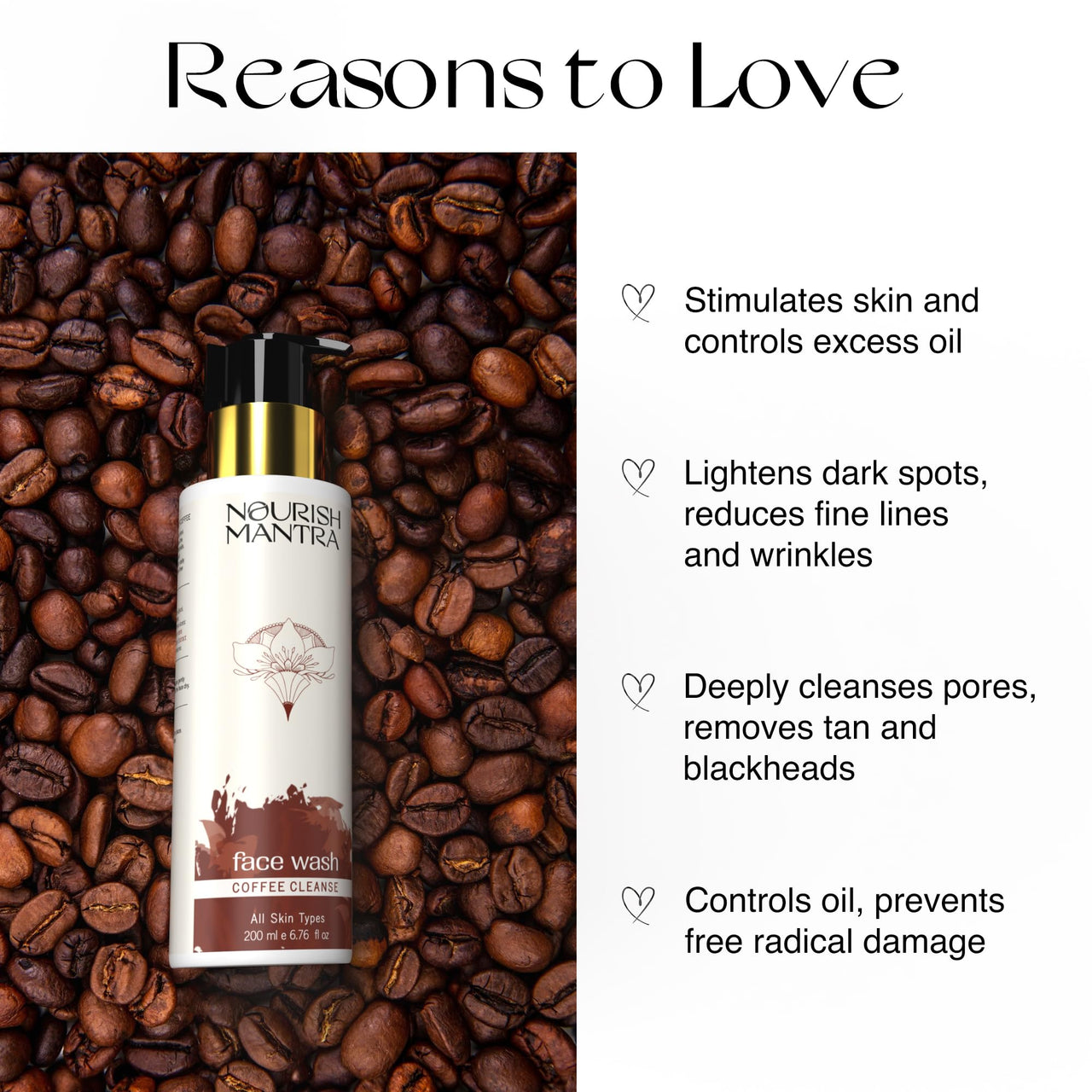 Nourish Mantra Coffee Cleanse Face Wash | Excess Oil Control, Pore Cleansing & Removes Tan | Enriched With Coffee, Niacinamide, & Aloe Vera | Suits All Skin Types | For Men & Women | 200 ml