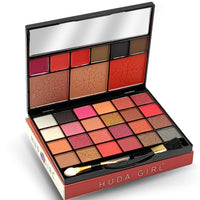 HUDA GIRL All-in-One Makeup Kit with Mirror - Includes 24 Eyeshadow Palette with Brush, 3 Eyebrow Powder, 3 Lip Gloss, 2 Applicator, Blush Contour and Highlighter Palette for Girl & Womens