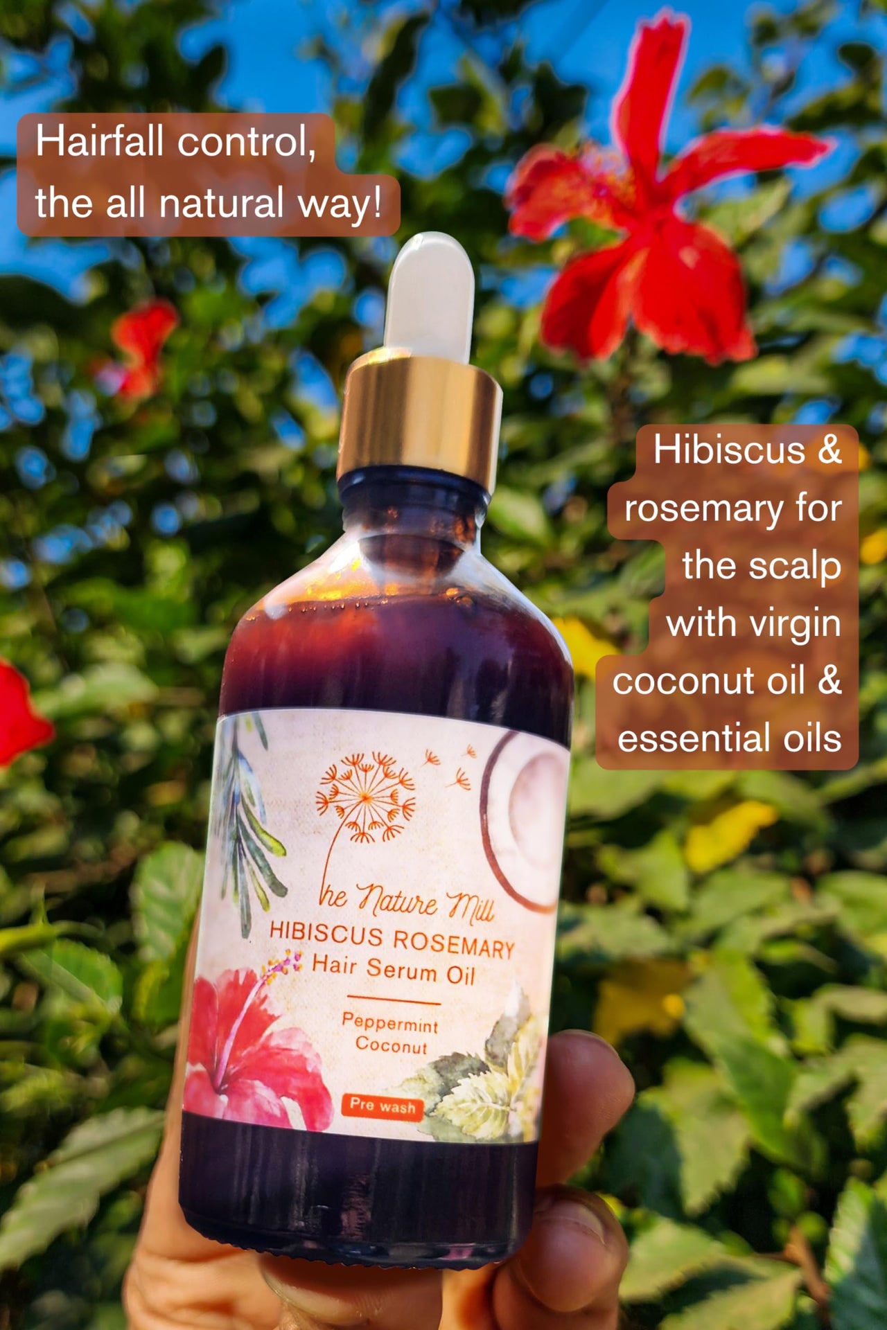 The Nature Mill Hibiscus Rosemary Hair Serum Oil. For stronger hair. 100ml (Coconut Peppermint)