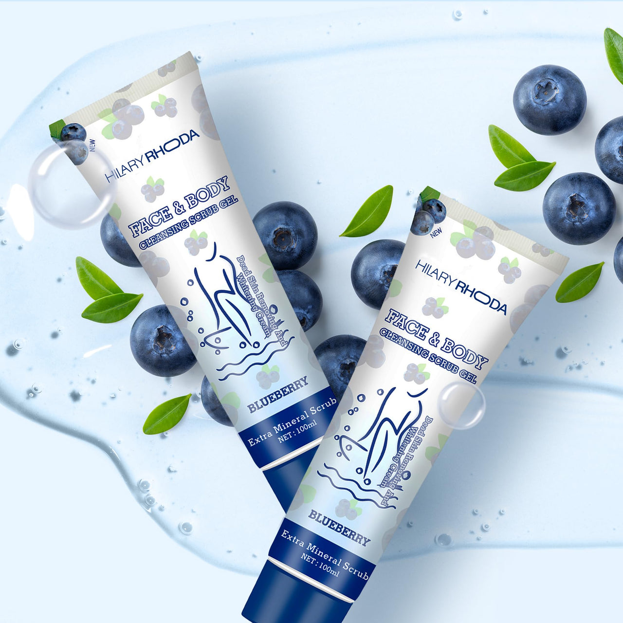 Hilary Rhoda Face & Body Cleansing Scrub Gel | Dead Skin Removing Cleansing Scrub Gel | Gently Exfoliates Skin Cells | Removes Dirt & Oil | 100ml (Blueberry -Shade 01)