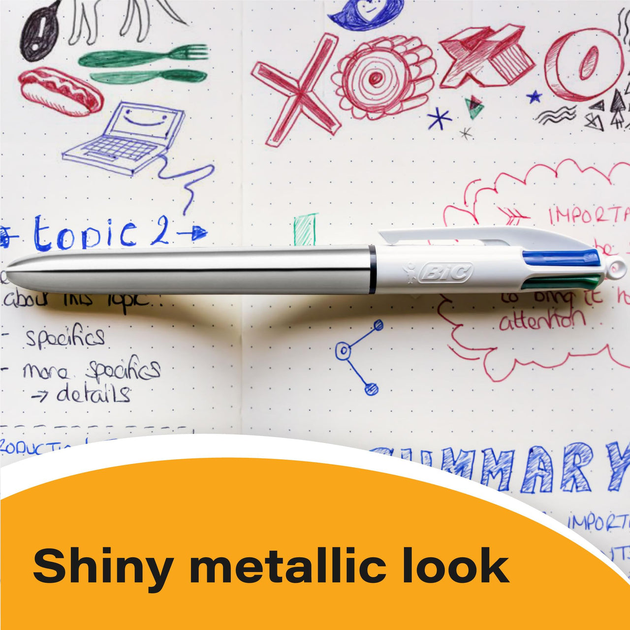 BIC 4 Color Shine Ball Pens Medium Points (1.0 mm) with Metallic Rose Gold, Silver and Gold Barrels - Pack of 3