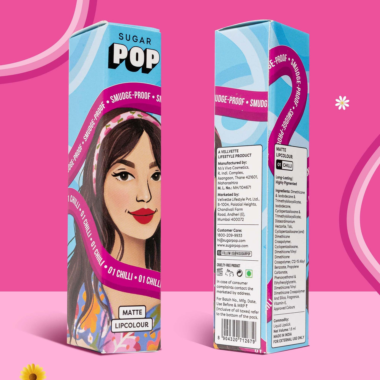 SUGAR POP Matte Lipcolour | Lasts Upto 8 hrs l Red Lipstick for Women l Vitamin E Infused | Non-Drying, Smudge Proof, Long Lasting | 1.6ml - 01 Chilli (Cherry Red)