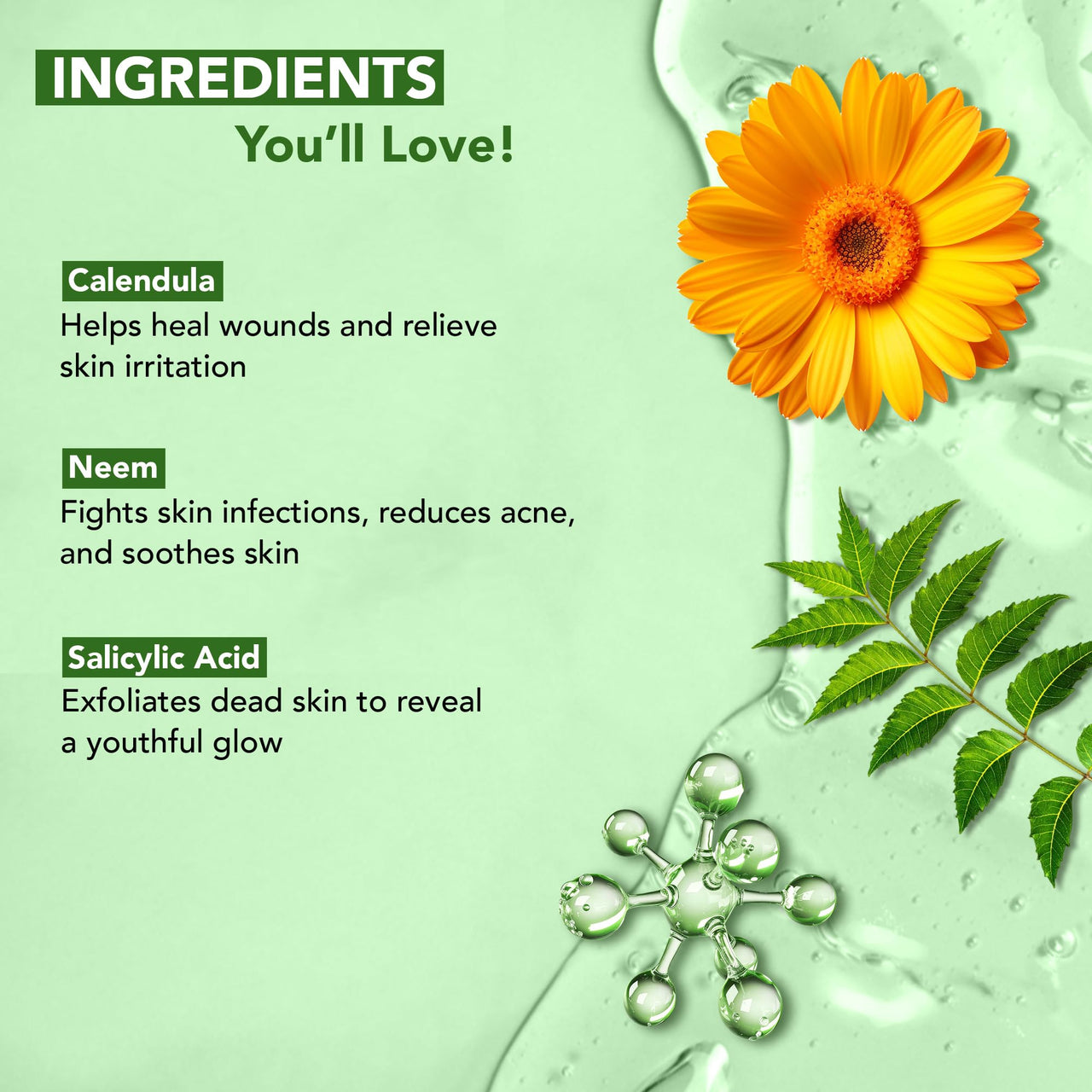 Botanic Hearth Calendula, Neem & Salicylic Acid Body Wash | Prevents Acne & Back Acne, Removes Dead Skin, Exfoliating Body Wash Shower Gel for Women & Men | Sulfate & Paraben Free | 245ml
