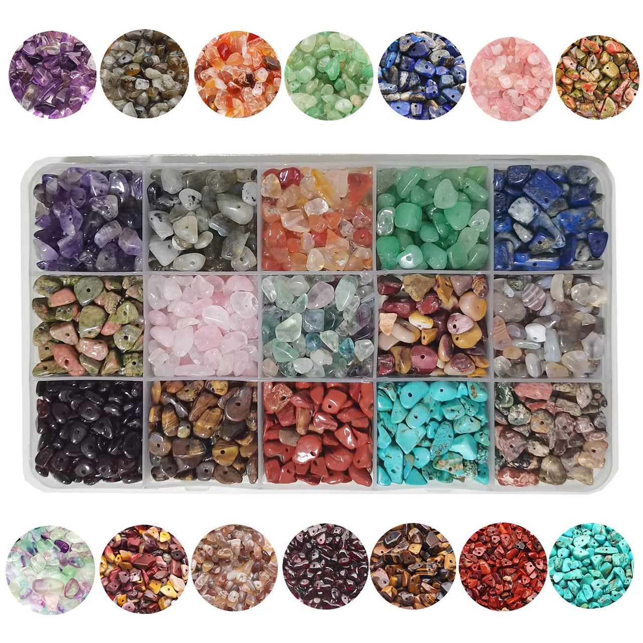 GangGangHao Natural Chip Stone Beads About 1888pcs Irregular Gemstones Healing Crystal Loose Rocks Bead Hole Drilled DIY for Bracelet Jewelry Making Crafting (5-8mm, 15 Color Mix-S2) 15 Color-S2