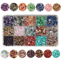 GangGangHao Natural Chip Stone Beads About 1888pcs Irregular Gemstones Healing Crystal Loose Rocks Bead Hole Drilled DIY for Bracelet Jewelry Making Crafting (5-8mm, 15 Color Mix-S2) 15 Color-S2