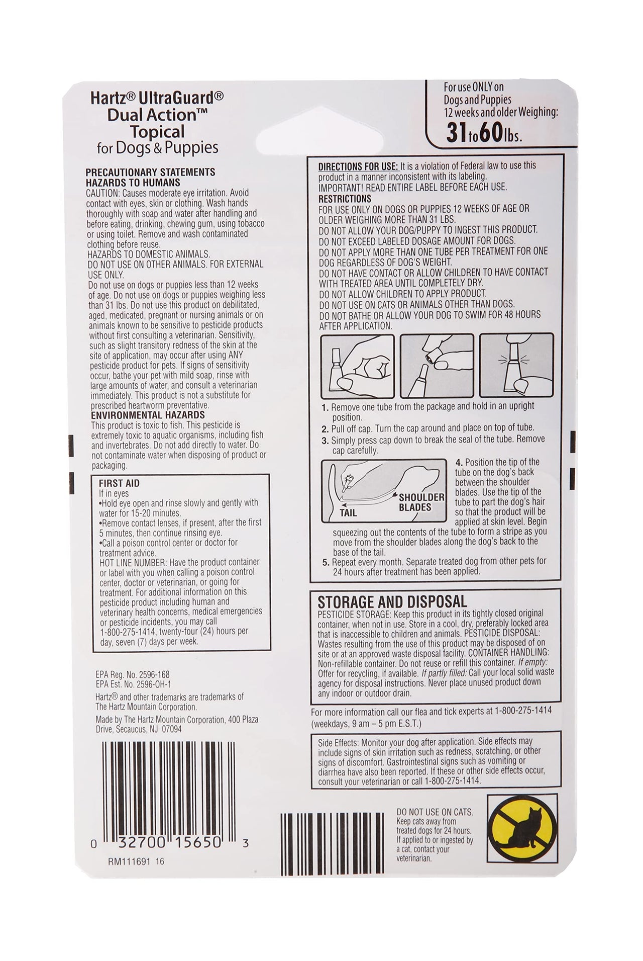 Hartz UltraGuard Dual Action Flea & Tick Topical Dogs & Puppies Treatment & Prevention, 6 Months, 31-60 lbs
