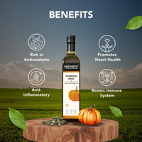 Hesthetic - Edible Cold Pressed Pumpkin (Kaddu) Seed Oil | 250ml | Rich in Healthy Fats, Ideal for Cooking, Frying & Salad Dressings | 100% Pure & Natural | Food Grade Virgin Oil | Glass Bottle