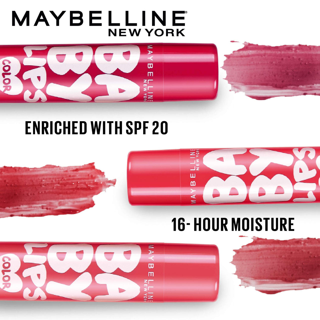 Maybelline New York Lip Balm, With SPF, Moisturises and Protects from the Sun, Pink Lolita & Baby Lips Cherry Kiss, Baby Lips, Pink, Red,(Pack of 4), 8g