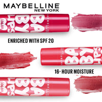Maybelline New York Lip Balm, With SPF, Moisturises and Protects from the Sun, Pink Lolita & Baby Lips Cherry Kiss, Baby Lips, Pink, Red,(Pack of 4), 8g