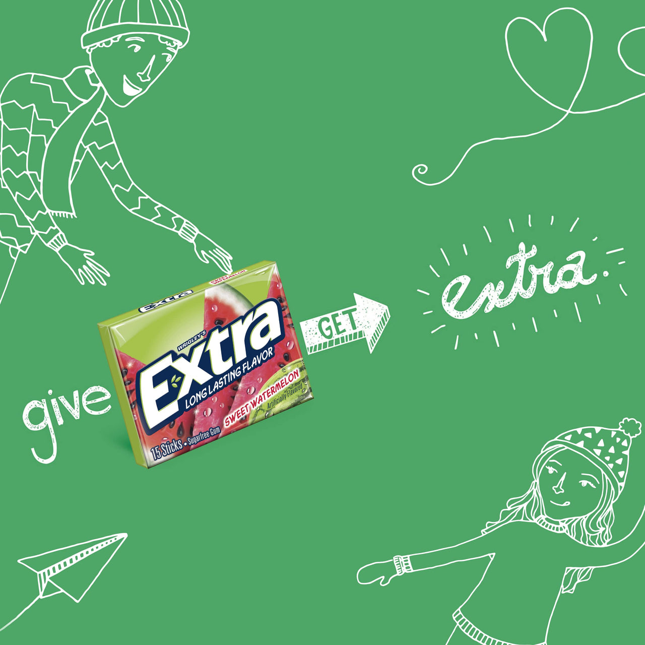 Extra Sweet Watermelon Sugarfree Gum, multipack, 15 Count (Pack of 3)