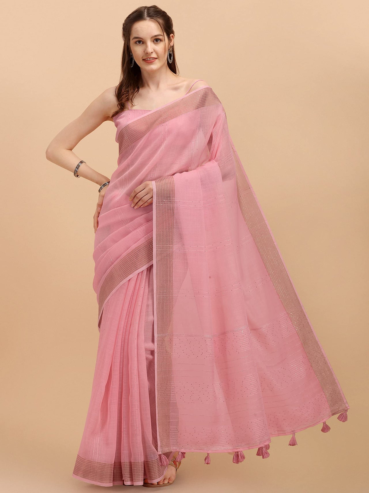 DUNGRANI Women's  Linen Saree With Blouse Piece