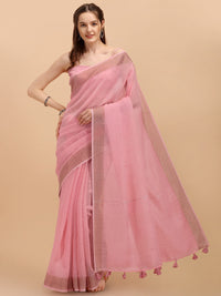 DUNGRANI Women's  Linen Saree With Blouse Piece