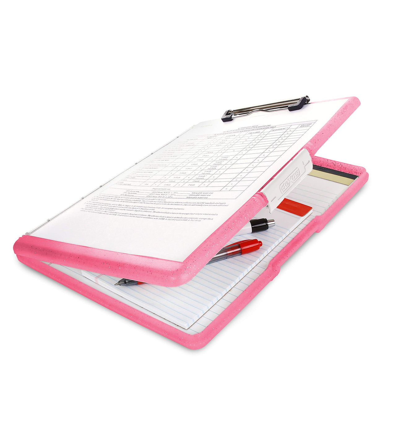 Dexas Slimcase 2 Storage Clipboard with Side Opening 12.5 x 9.5 Pink Glitter White Binding. Organize in Style for Home, School, Work or Trades! Ideal for Teachers, Nurses, Students, Homeschooling
