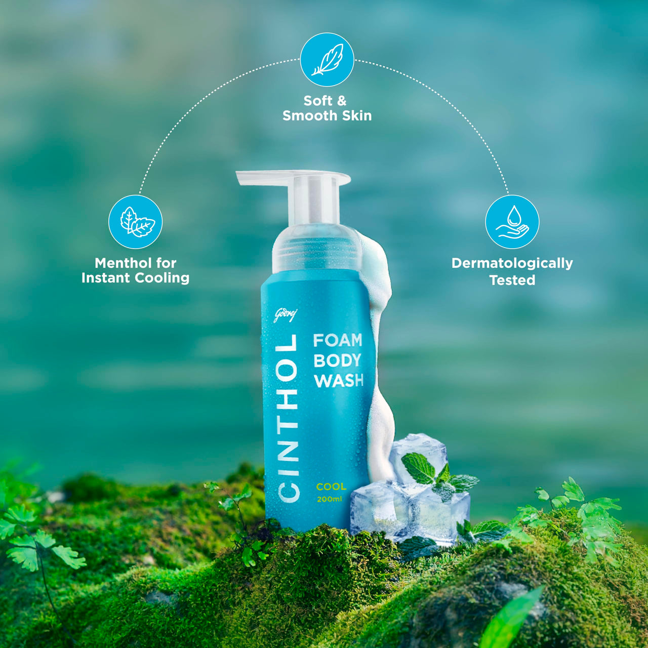 Cinthol Cool Foam Body Wash (200ml) | Unique Foam Formula for Moisturized & Irresistibly Soft Skin | Suitable for All Skin Types