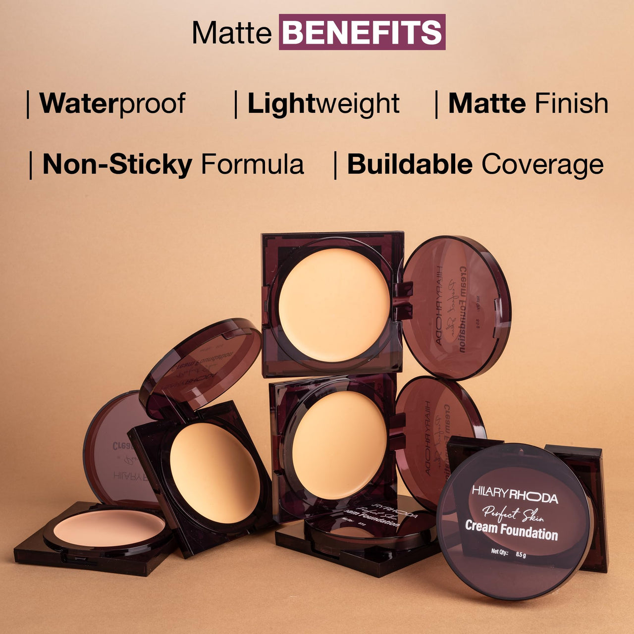 Hilary Rhoda Perfect Skin Cream Foundation | Buildable Coverage & Lightweight | Waterproof & Matte Finish | Blendable Foundation - 8.5g (Nude - Shade 04)