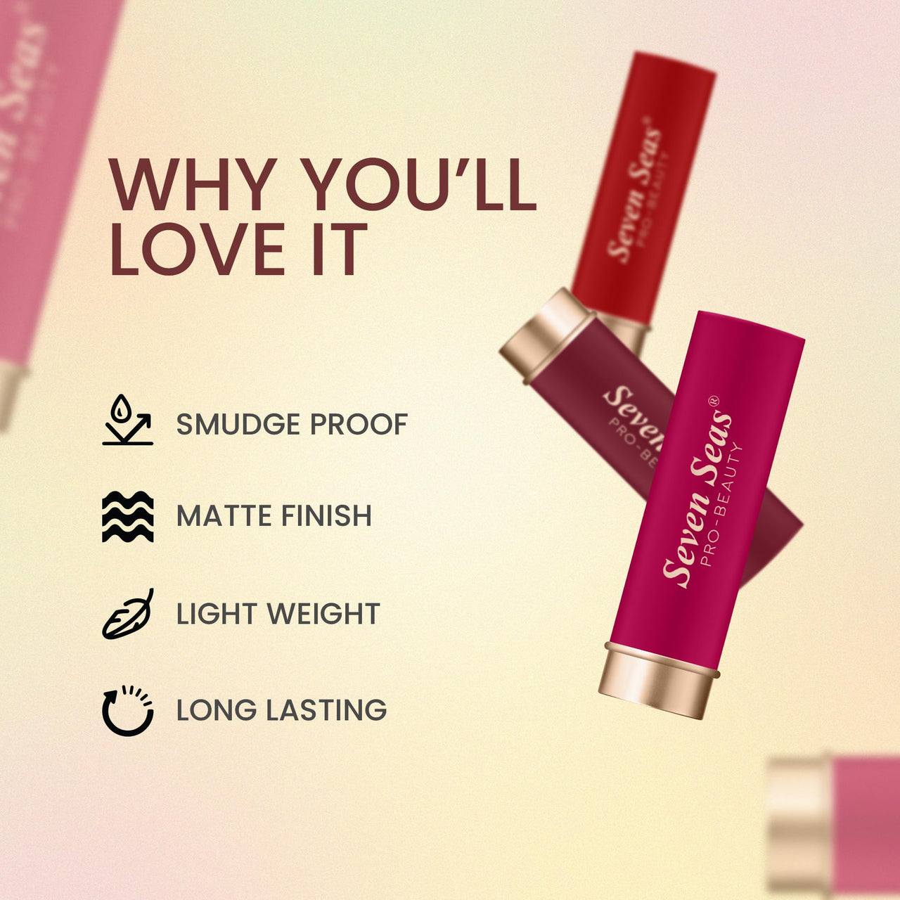 Seven Seas Stay Classy Matte Lipstick Full Coverage Long Lasting Lipstick | Smooth Application | Transferproof & Smudge Proof | Highly Pigemented Lipstick for Women (Rufous)
