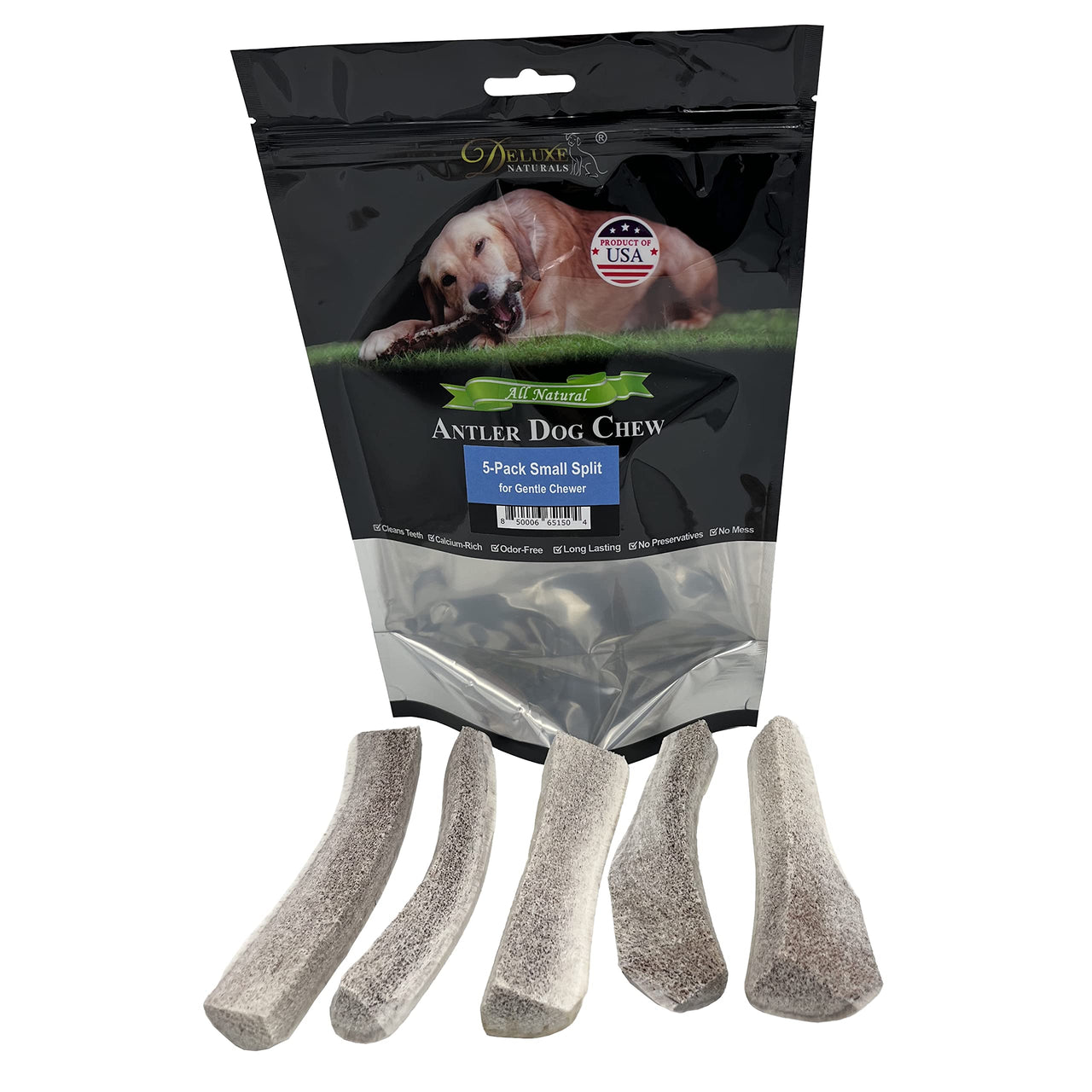 Elk Antler Chews for Dogs | Naturally Shed USA Collected Elk Antlers | All Natural A-Grade Premium Elk Antler Dog Chews | Product of USA, 5-Pack Small Split 5 Count (Pack of 1)