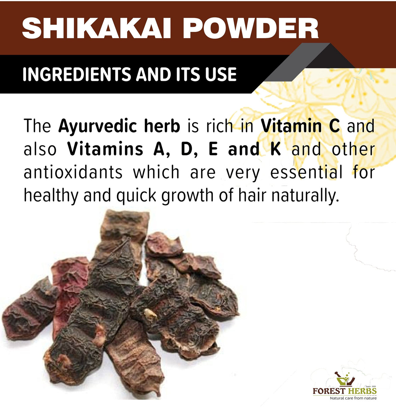 THE FOREST HERBS Natural care from nature 100% Pure Shikakai Powder, Acacia Concinna Excellent Hair Conditioner Powder For Hair 200g, All, (1 count)