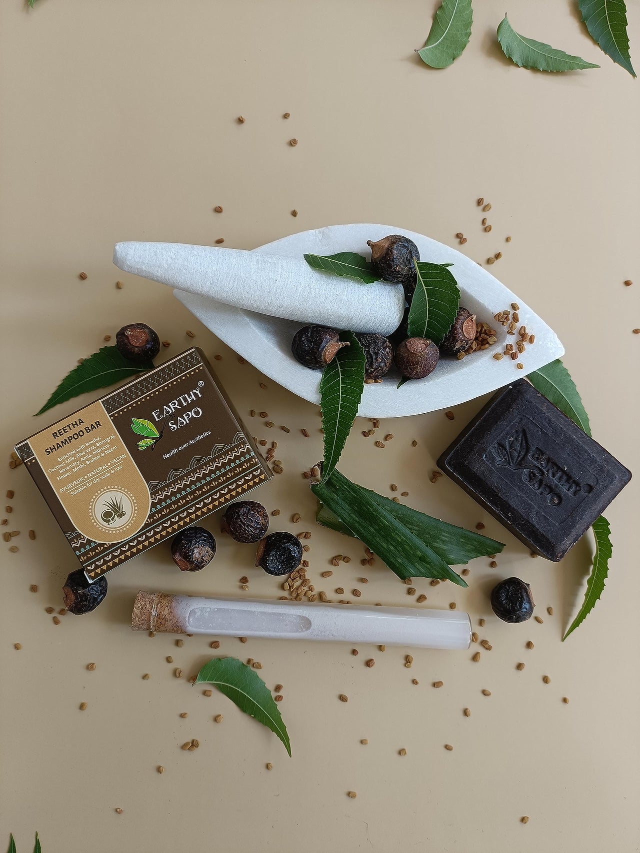 Earthy Sapo Reetha Shampoo Bar for Dry Hair (100g, Pack of 3) | Handmade Ayurvedic Hair Care | Vegan, Chemical-Free, Eco-Friendly | Reetha & Coconut Milk for Nourished Hair
