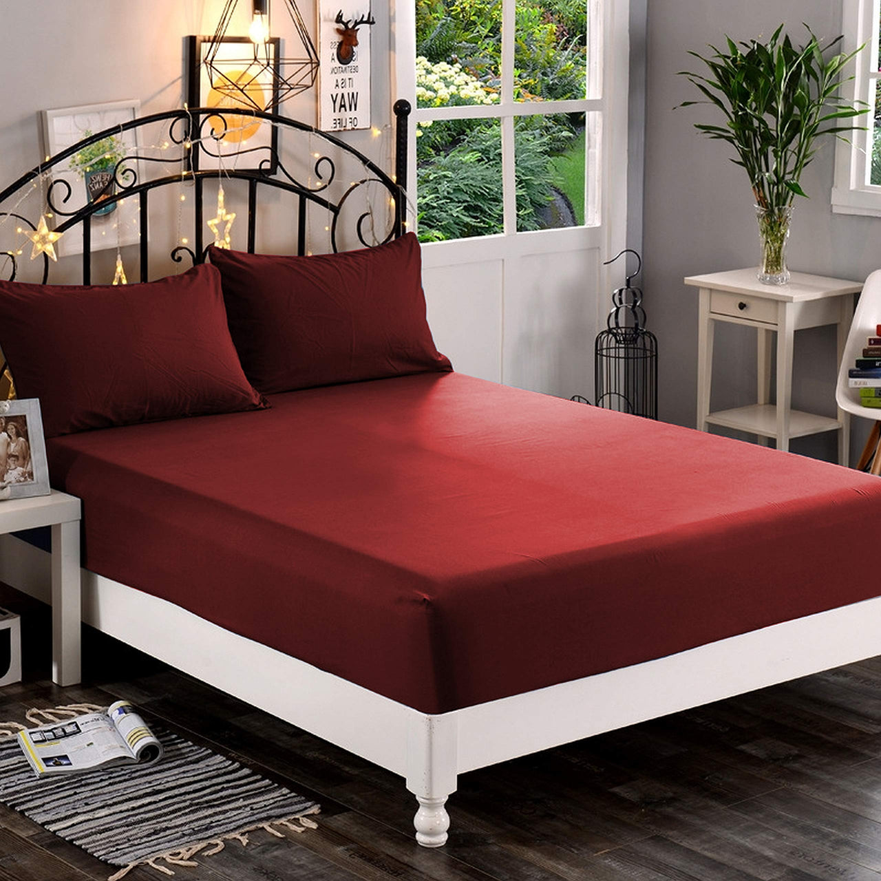 Elegant Comfort 1500 Premium Hotel Quality 1-Piece Fitted Sheet, Softest Quality Microfiber - Deep Pocket up to 16 inch, Wrinkle and Fade Resistant, California King, Burgundy