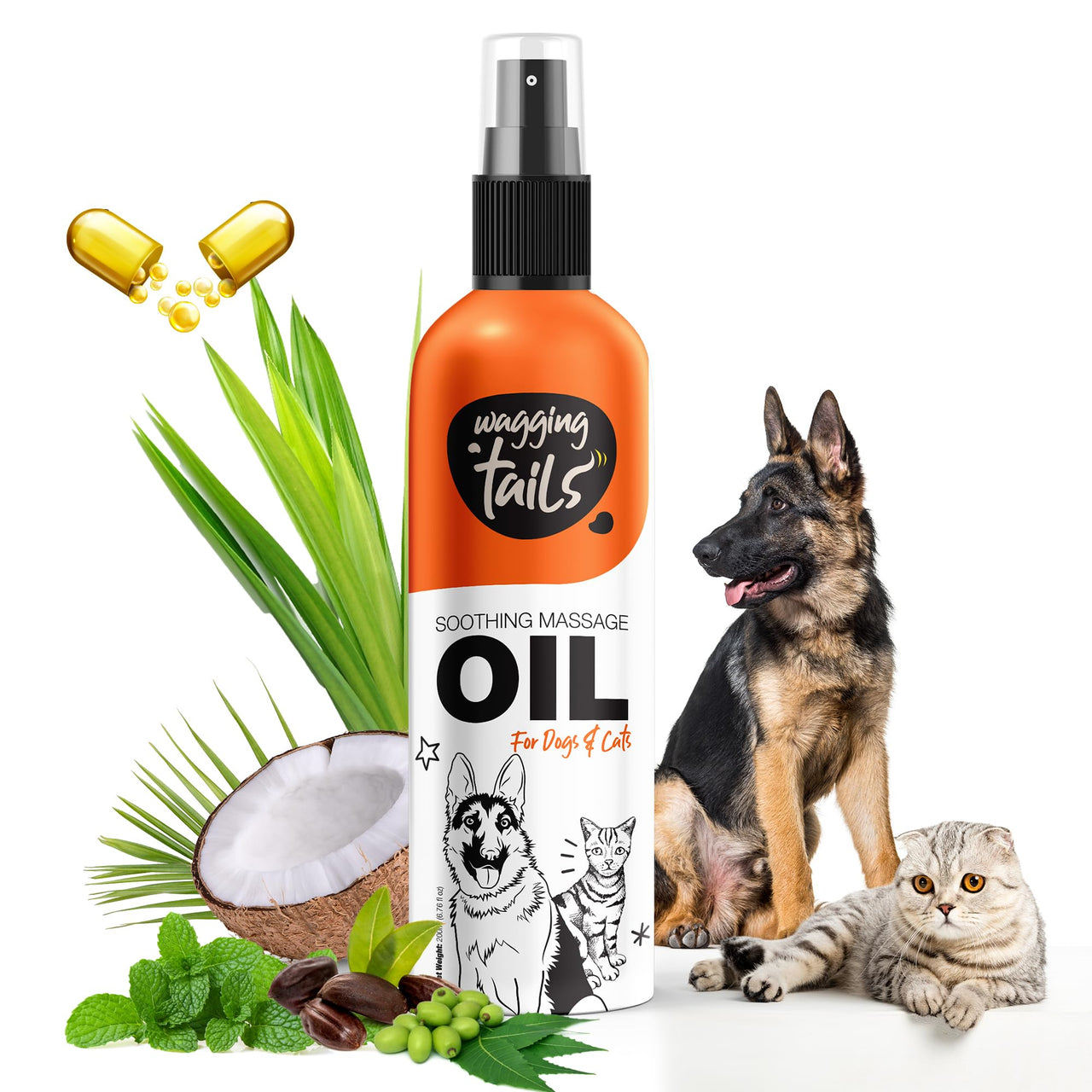 Wagging Tails Soothing Massage Pets Oil- 200ml for Dogs, Cats and Pet with Vitamin E | Natural Oil use to Controls Hair Fall & Improves Coat Shine and Softness