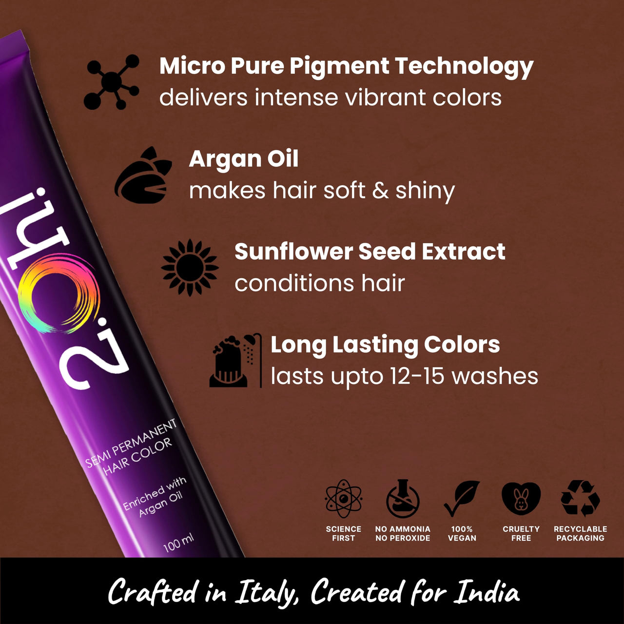 2.Oh! Italian- Hazelnut Brown Hair Color For Women & Men | Ammonia-Free DIY Semi Permanent Hair Color | Enriched with Argan Oil | Lasts upto 12-15 Washes | Pack of 2