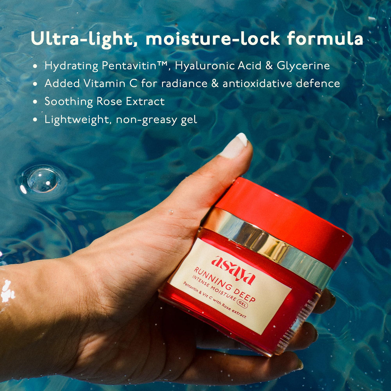 Asaya Running Deep Intense Face Moisturizer Gel |72-Hour Hydration & Glow with Vitamin C, Pentavitin & Natural Rose Extracts | For All Skin Types| specially for Melanin-Rich Skin (50g)