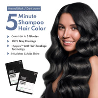 ThriveCo Hair Color Shampoo Kit | 5-MIN COLORING SHAMPOO (Natural Black) + (Dark Brown) with Hyaplex™ | 100% Grey Coverage | Ammonia-Free & Damage-Free | Rich, Shiny Color | 80 grams each