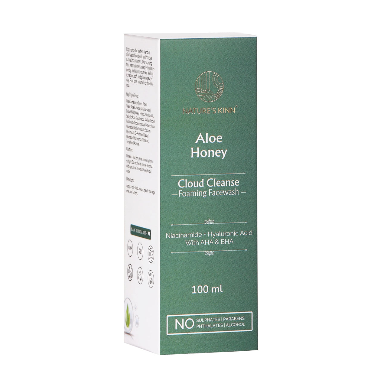 Nature’s Kinn Aloe, Honey Cloud Cleanse Foaming Facewash | Deep Cleansing & Hydrating | With Niacinamide, Hyaluronic Acid, AHA & BHA | Sulphate-Free, Paraben-Free | 100ml