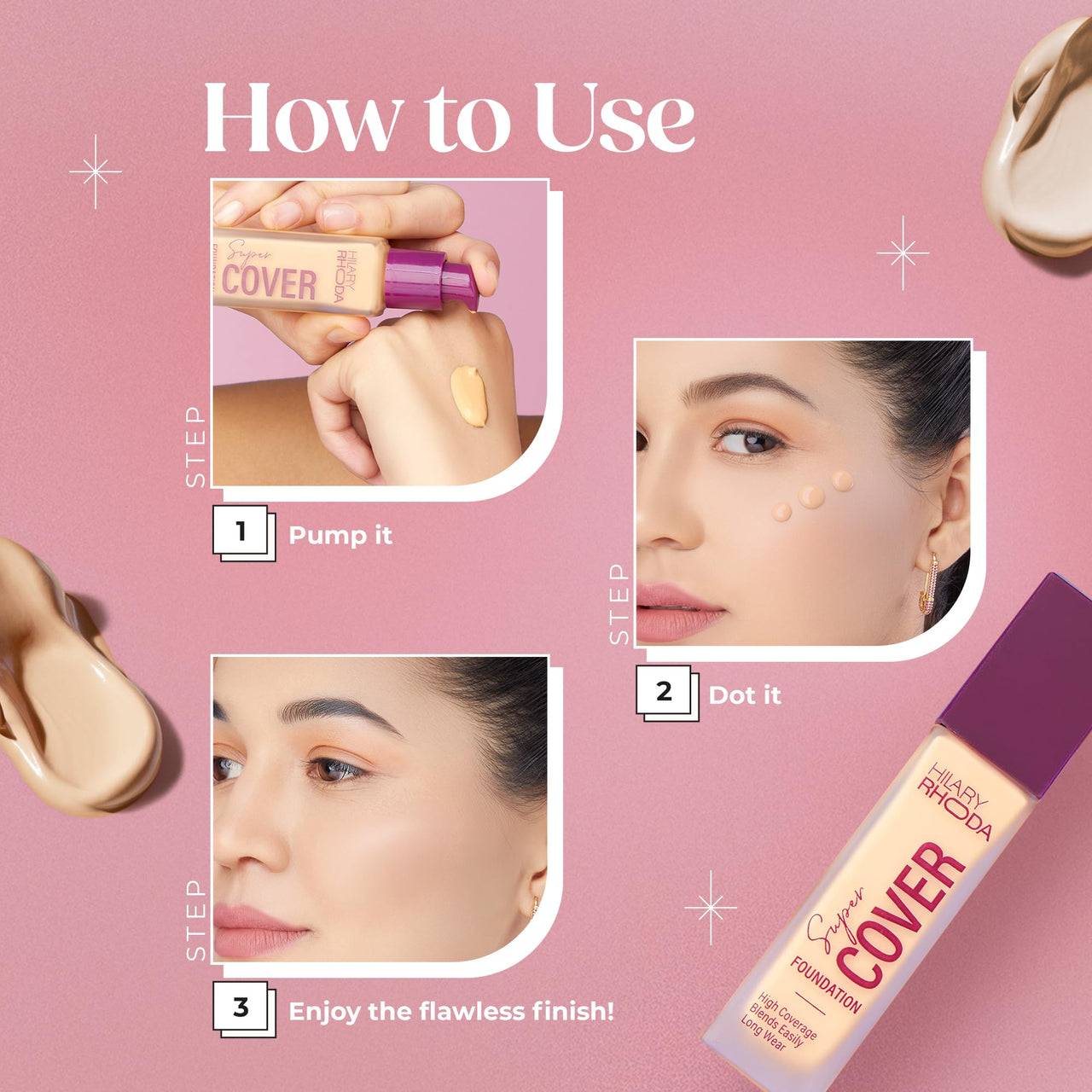 Hilary Rhoda Super Cover Foundation | Blemish Free | High Coverage & Waterproof Foundation | 24-Hour Stay & Non-Sticky Formula | Matte Finish | Blends Flawlessly | 30g (Fair Ivory| Shade 02)