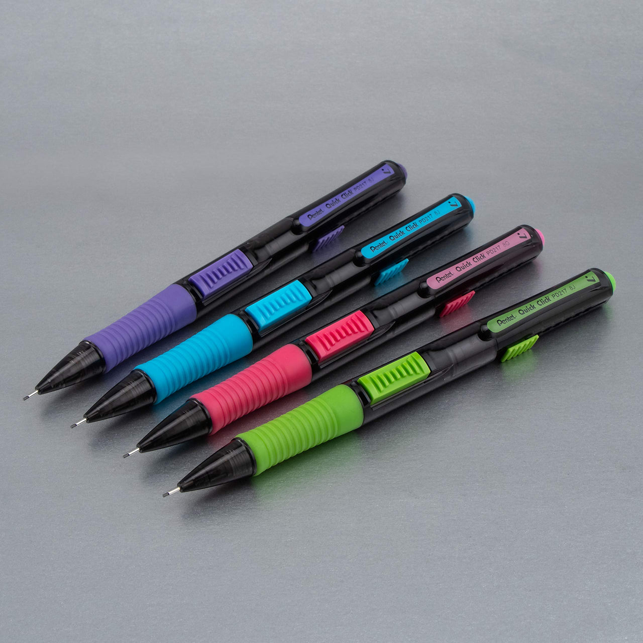 Pentel Quick Click Pop Mechanical Pencil, (0.7mm) Medium 2B Lead, Black Barrel W/Pink Trim Box of 12 (PD217AP)