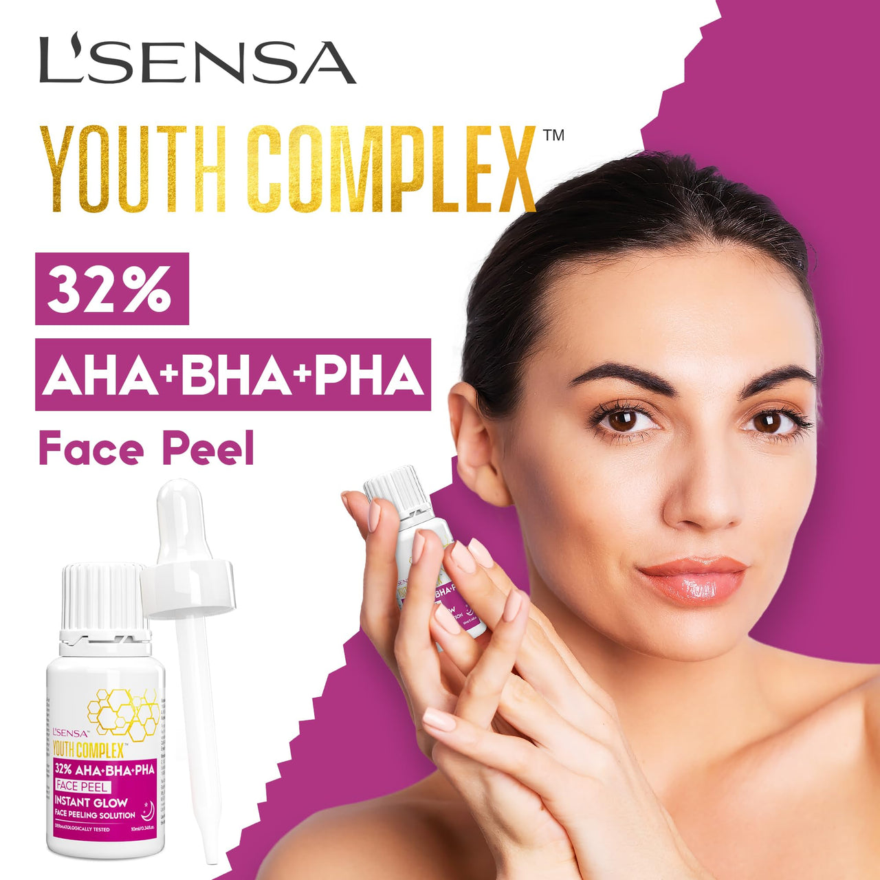 L'SENSA 32% AHA+BHA+PHA Serum | Face Peel | Soft Brighten Skin, Gently Exfoliate, Boost Collagen, Restore Radiance | For All Skin Types | 10 ML.