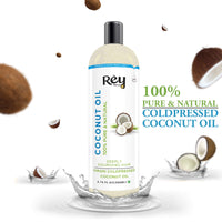 Rey Naturals Extra Virgin Cold Pressed Coconut Oil For Men & Women | Hair Oil For Strong Hair, Improved Scalp Condition | Ideal For All Type Skin & Hair Types - 200ml
