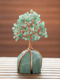 Green Aventurine Chakra Tree of Life - Crystal Tree for Positive Energy, Green Aventurine Base, Handmade Gemstone Tree, Copper Wire Money Tree - Feng Shui Decor, Green Healing Crystals, Spiritual Gift Green Aventurine + Green Base